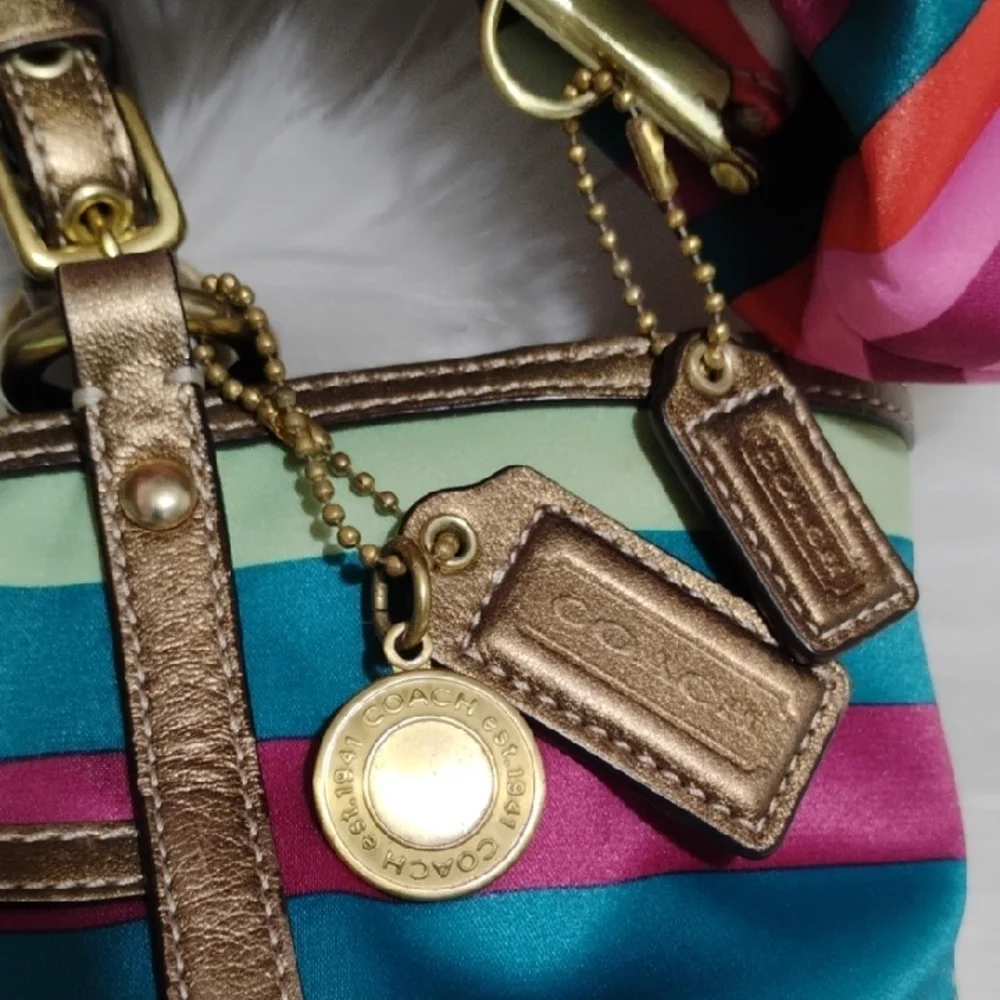 SALE! Coach (TOTE ONLY) Vintage Legacy Multicolor Striped Tote W Hangtags - Picture 7 of 11